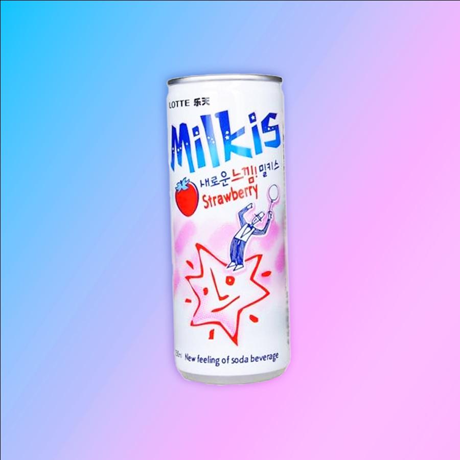 Lotte Milkis Soft Drink Strawberry eper ízű tejes szénsavas ital 250ml