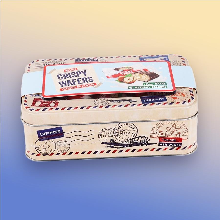 Mini Crispy Wafers csokoládéba mártott mogyorós ostyafalatkák fém dobozban 84g