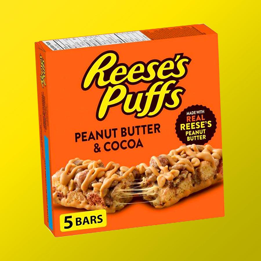 Reeses Puffs Peanut Butter and Cocoa Cereal Bars müzliszeletek csomagban 120g Szavatossági idő: 2024-03-06