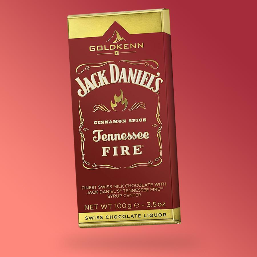 Jack Daniels Tennesses Fire whiskyvel töltött fahéjas csokoládé 100g