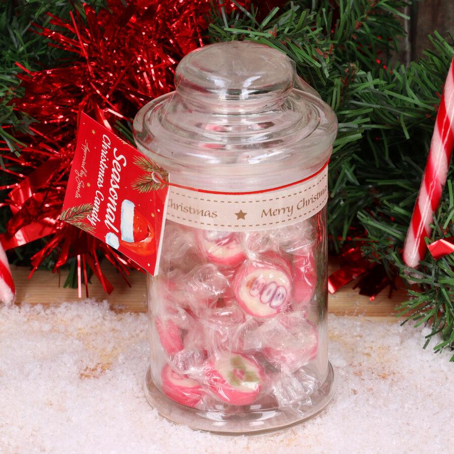 Retro karácsonyi kemény cukorkák üveg tárolóban