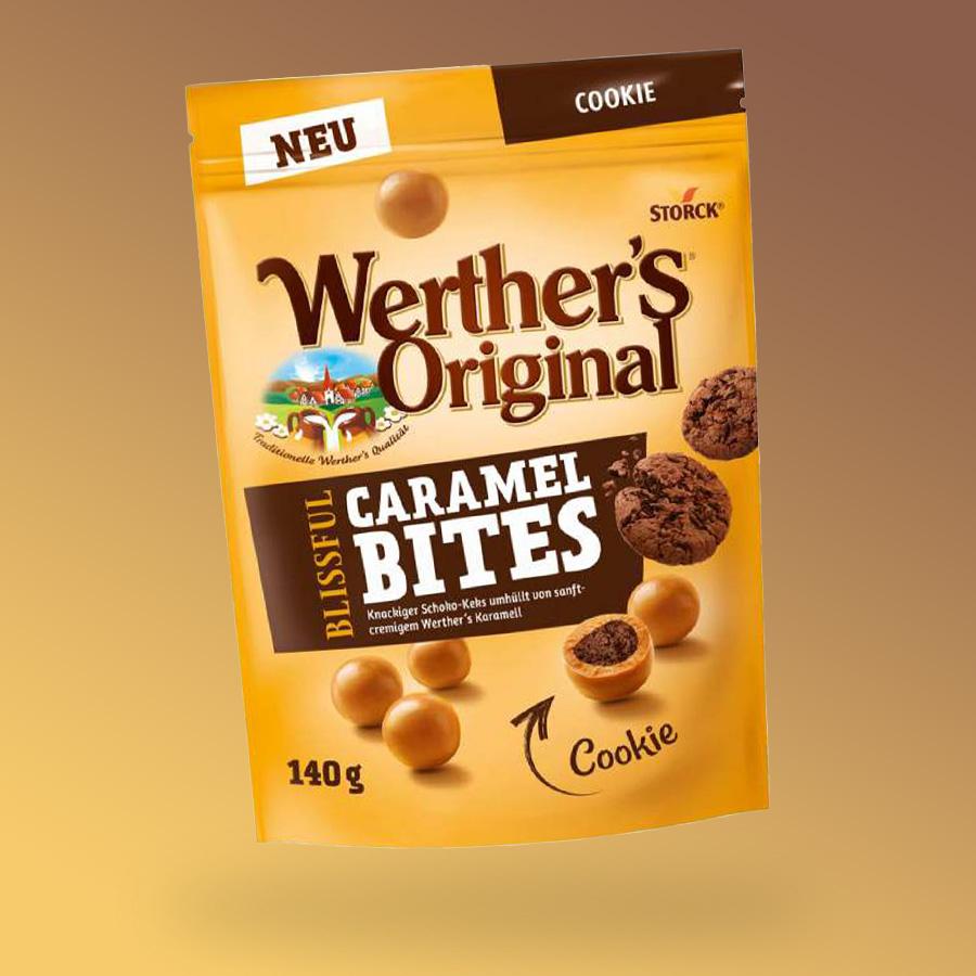 Werthers Original Caramel Bites karamellás csokis kekszes falatkák 140g