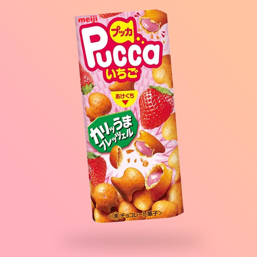 Meiji Pucca Strawberry Biscuits eper krémmel töltött keksz 39g