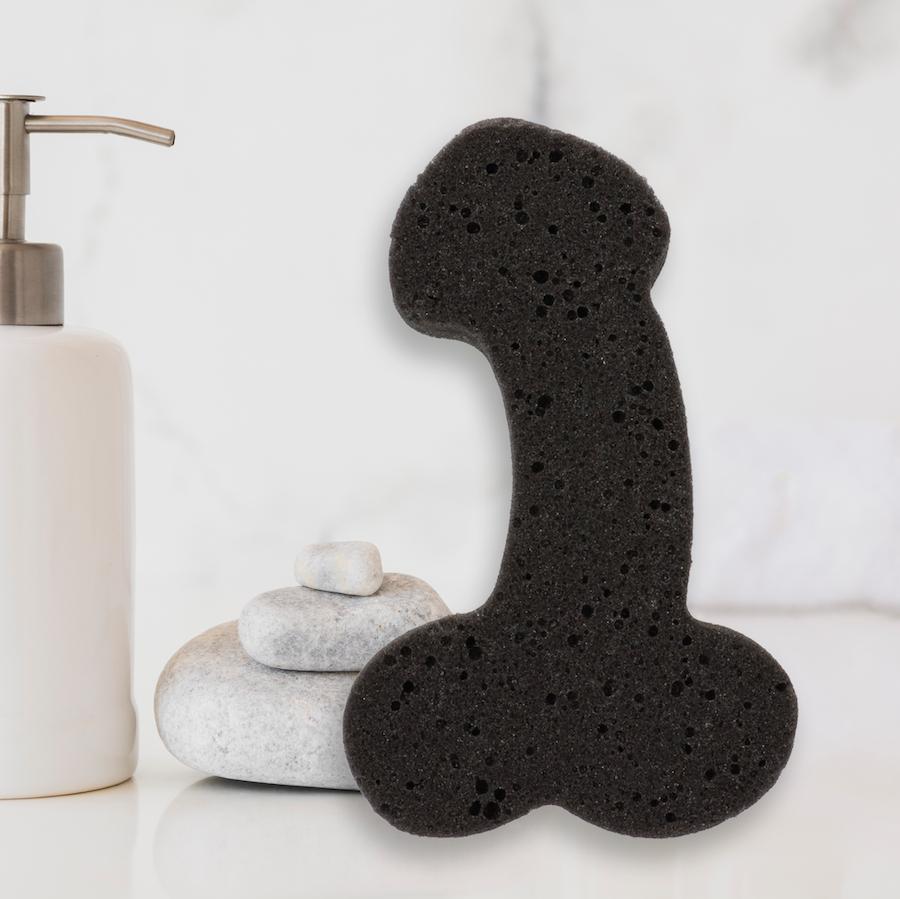 Pénisz formájú fekete színű fürdőszivacs