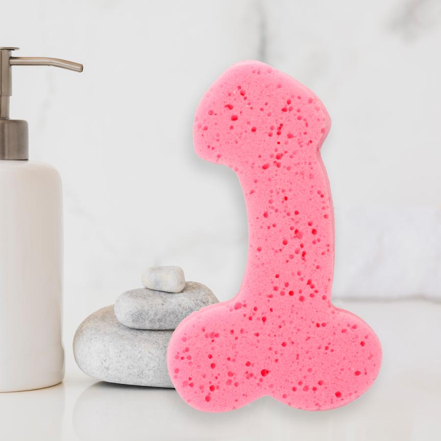 Pénisz formájú rózsaszín fürdőszivacs