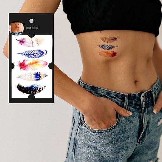 Tattooshka lemosható tetoválás - Színes madártollak