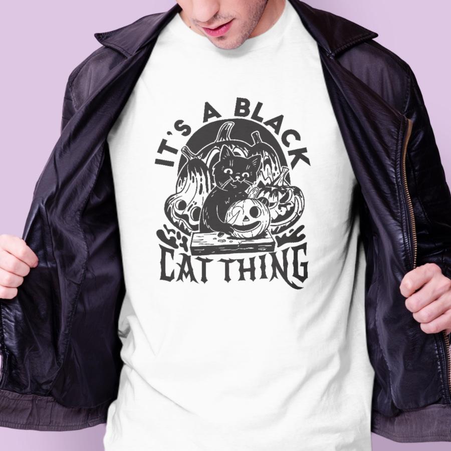 Black Cat Thing fehér férfi póló (Férfi L)