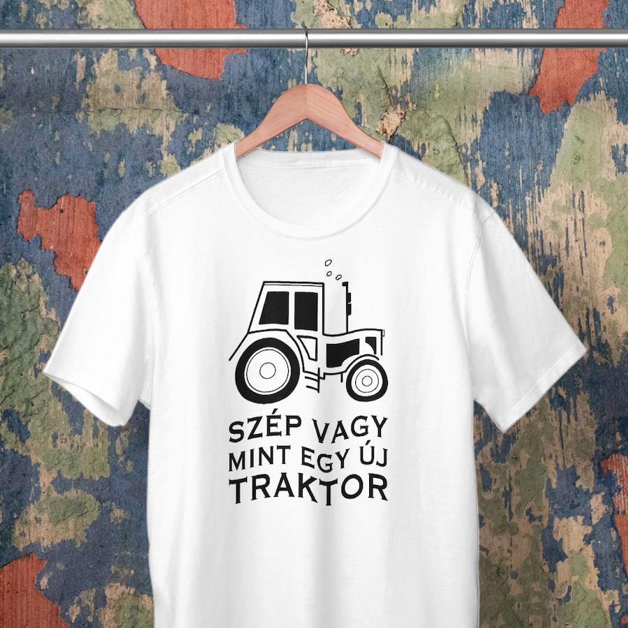 Új Traktor fehér férfi póló